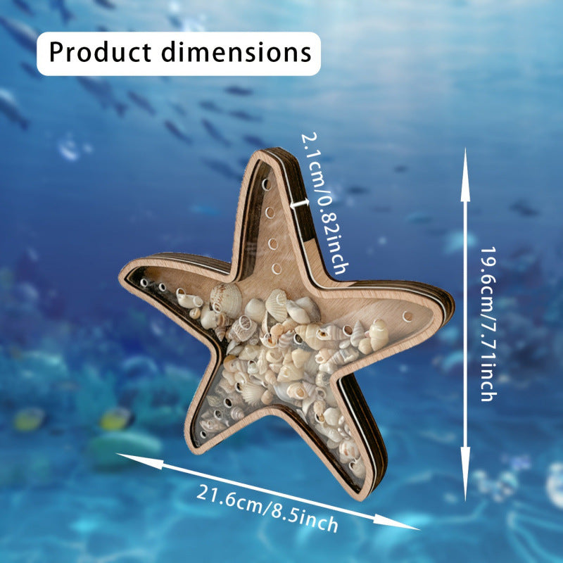 🌊Sea Shell Display Box Wooden Starfish Holder
