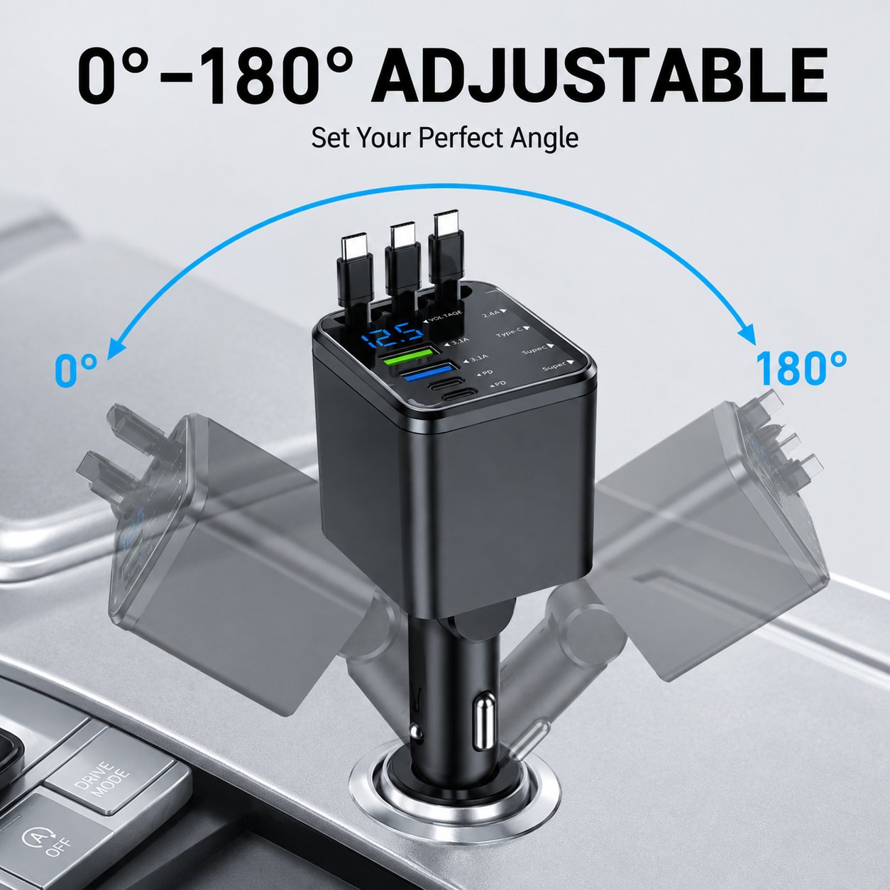 ⚡240W Fast Retractable Car Charger