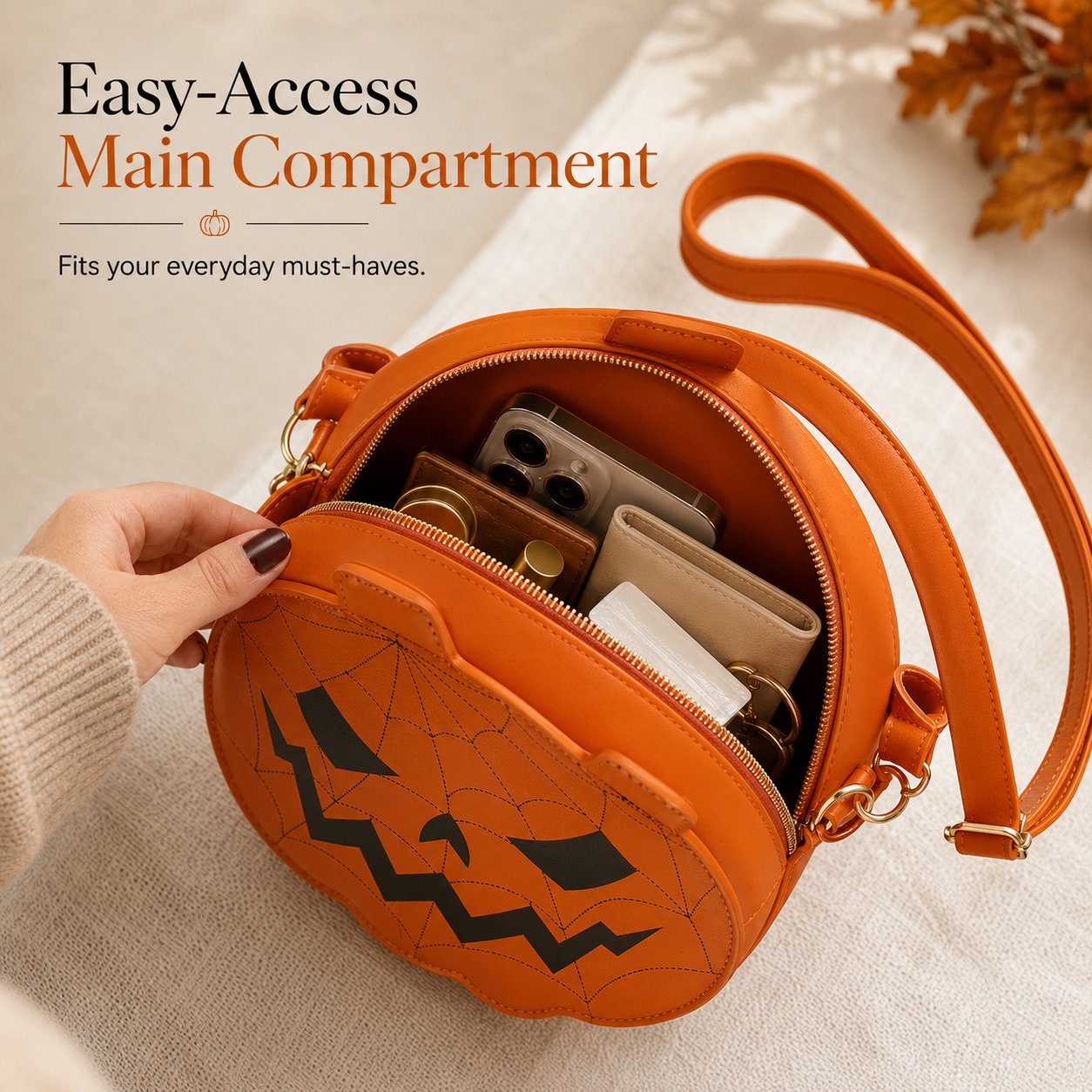 🎃 Halloween Pumpkin Handbag with Adjustable Shoulder Strap