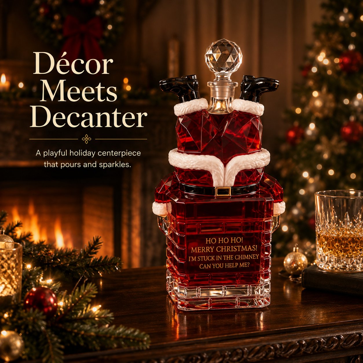 ✨ ✨ Holiday Special: 49% Off – Santa Stuck in the Chimney Whiskey Bottle