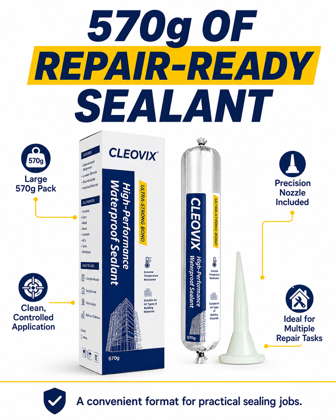 CLEOVIX Waterproof Sealant 570g | Leak & Gap Repair
