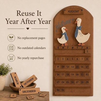 🦢 Farmhouse Goose Wooden Perpetual Wall Calendar