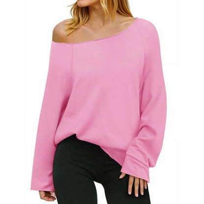 Women's Off-Shoulder Thin Sweatshirt/Tees, Wide Neckline Loose Pullover, Long Sleeve Fashion Loose Fit Top💗Buy Two Free Shipping