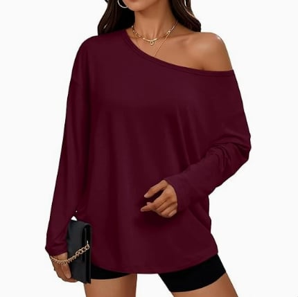 Women's Off-Shoulder Thin Sweatshirt/Tees, Wide Neckline Loose Pullover, Long Sleeve Fashion Loose Fit Top💗Buy Two Free Shipping