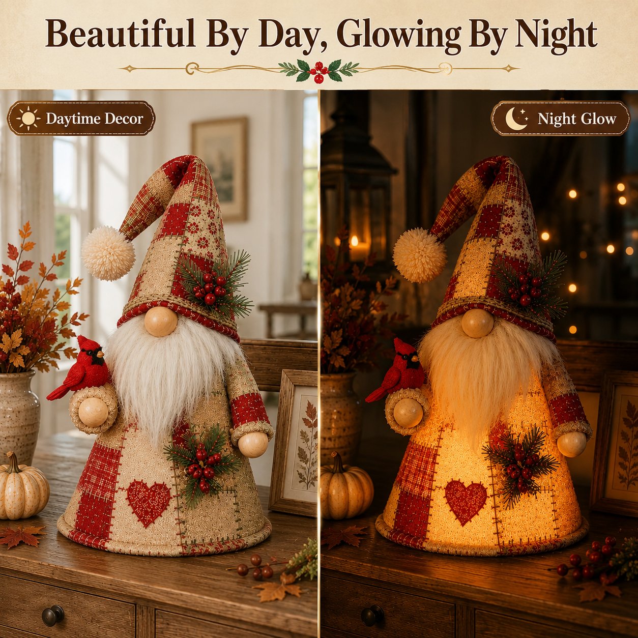 🔥LAST DAY 49% OFF 🐦 Patchwork Bird Gnome Light | Farmhouse Holiday Decor