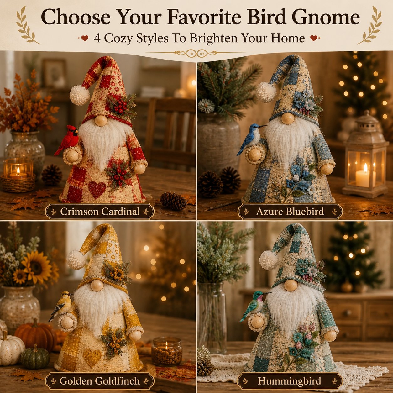 🔥LAST DAY 49% OFF 🐦 Patchwork Bird Gnome Light | Farmhouse Holiday Decor