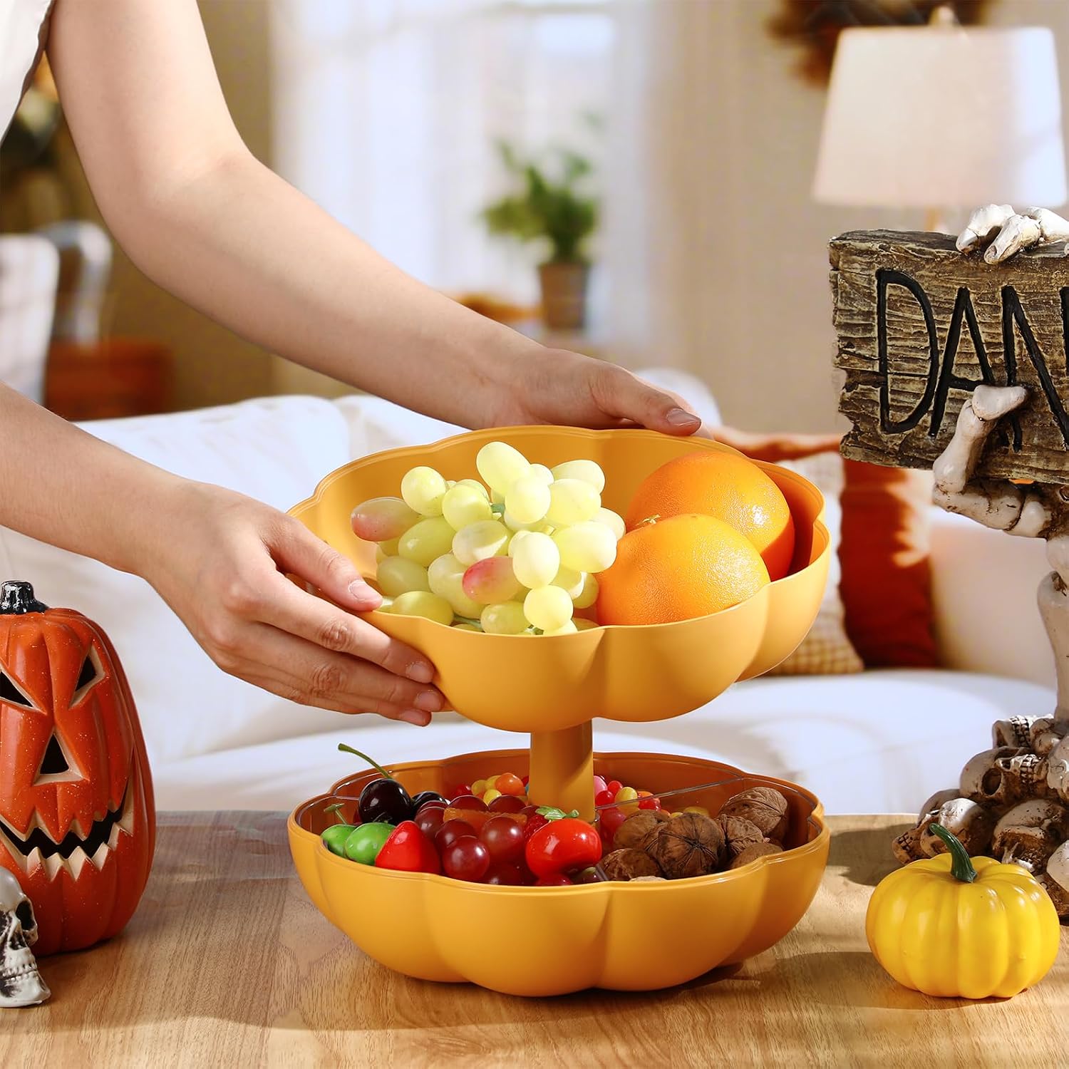 2-Tier Pumpkin Snack Bowl with Divided Trays