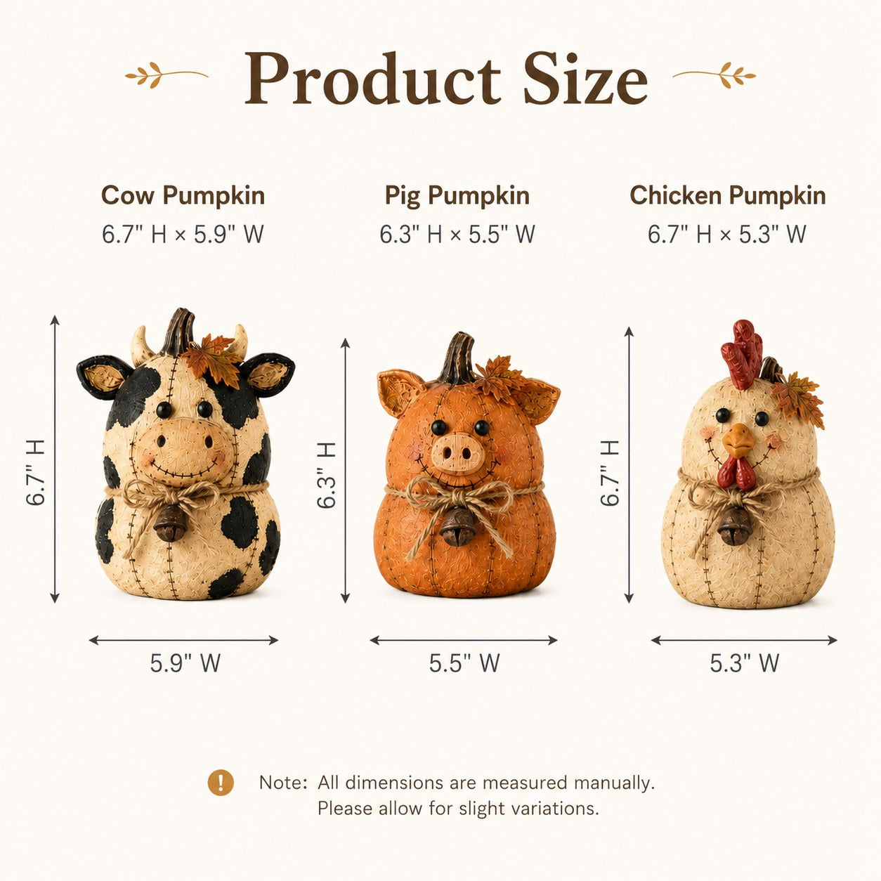 Rustic Farm Pumpkin Friends – Cow Pig Chicken Fall size chart