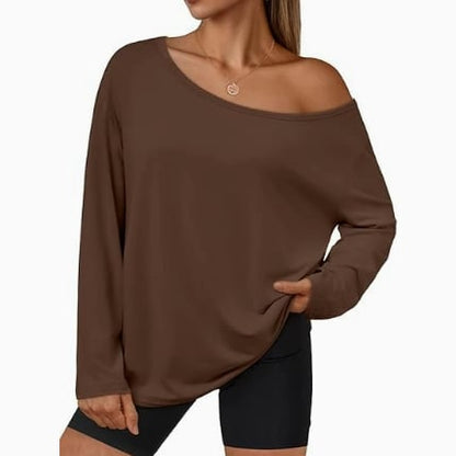Women's Off-Shoulder Thin Sweatshirt/Tees, Wide Neckline Loose Pullover, Long Sleeve Fashion Loose Fit Top💗Buy Two Free Shipping