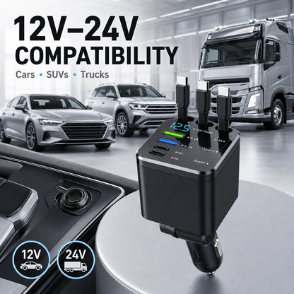 ⚡240W Fast Retractable Car Charger