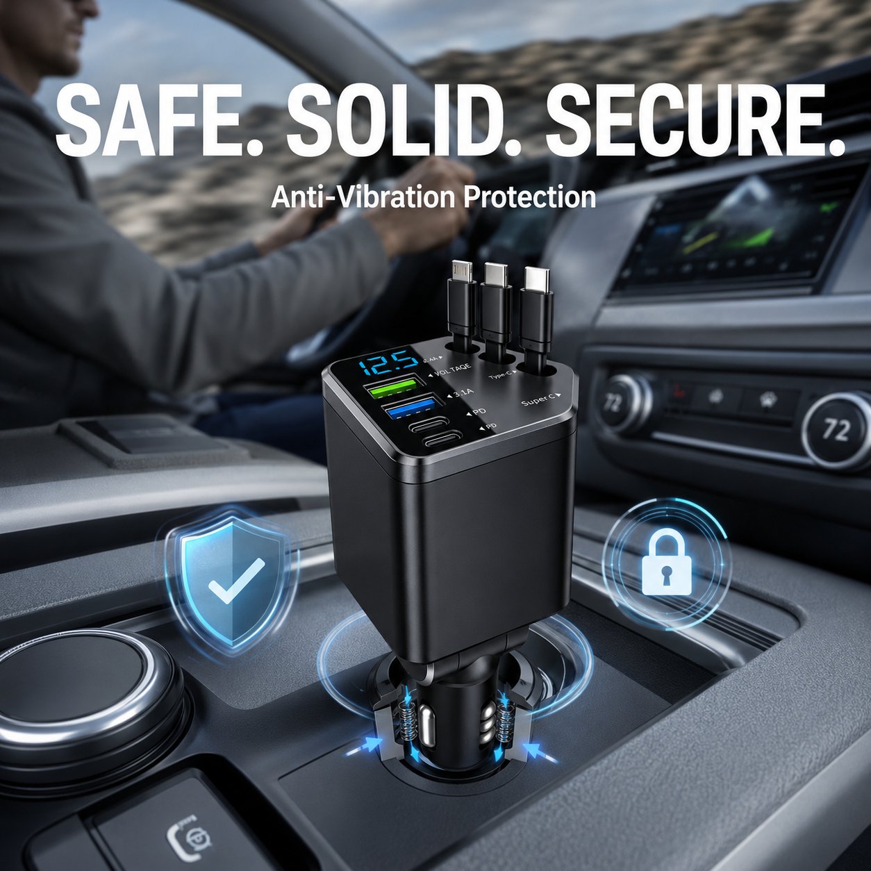 ⚡240W Fast Retractable Car Charger