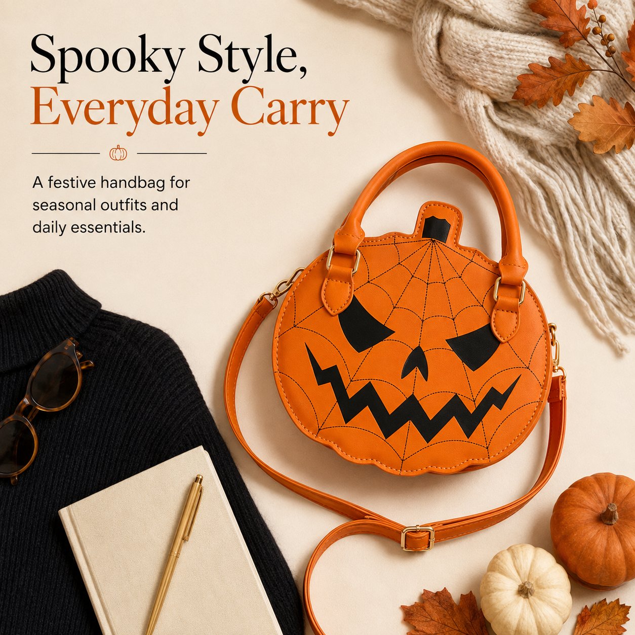 🎃 Halloween Pumpkin Handbag with Adjustable Shoulder Strap