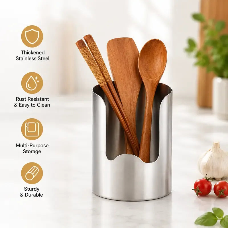 ⭐Thickened Stainless Steel Utensil Organizer, Rust Resistant Easy to Clean