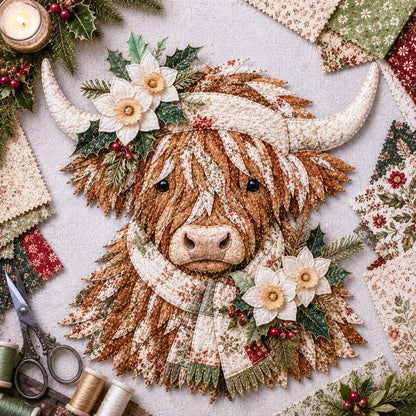 🔥 🐮 DIY Highland Cow 3D Fabric Art Kit with Beautiful Birth Flower Design 🌸✨