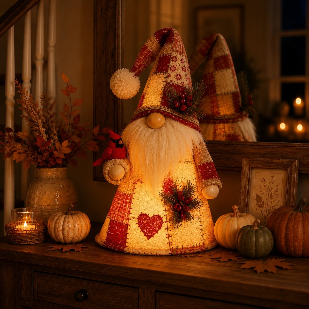 🔥LAST DAY 49% OFF 🐦 Patchwork Bird Gnome Light | Farmhouse Holiday Decor