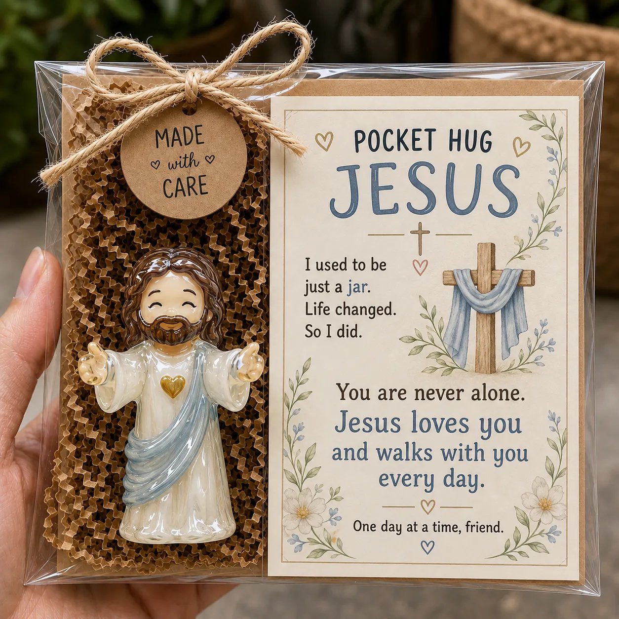✨✝️ Faith Pocket Hug Glass Keepsake – Jesus, Mary & Guardian Angel Encouragement Gift