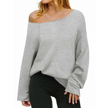 Women's Off-Shoulder Thin Sweatshirt/Tees, Wide Neckline Loose Pullover, Long Sleeve Fashion Loose Fit Top💗Buy Two Free Shipping