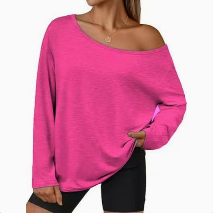 Women's Off-Shoulder Thin Sweatshirt/Tees, Wide Neckline Loose Pullover, Long Sleeve Fashion Loose Fit Top💗Buy Two Free Shipping