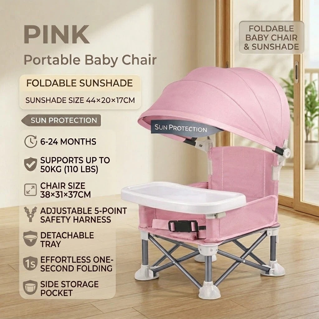 ✈️ Portable Baby High Chair with Safety Harness | Fold, Carry & Feed Anywhere