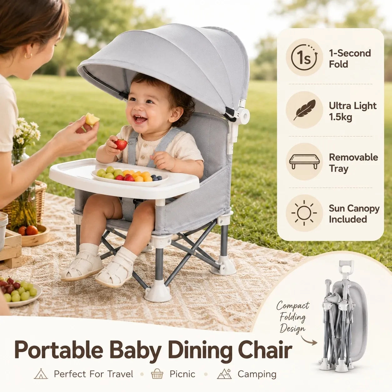 ✈️ Portable Baby High Chair with Safety Harness | Fold, Carry & Feed Anywhere